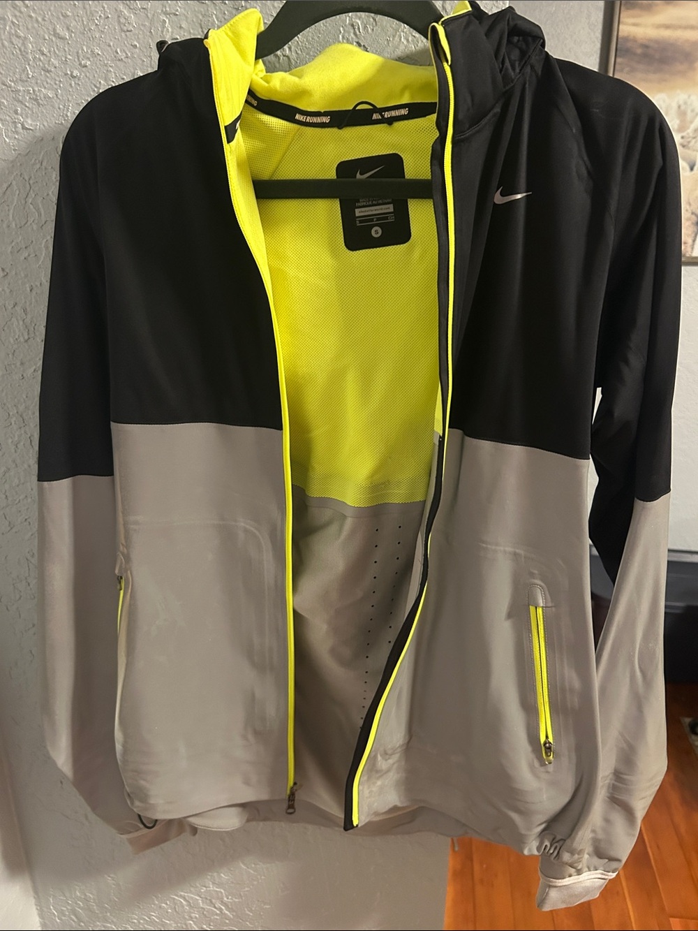 Nike Men’s Colorblock Hooded Performance Jacket - Black/Gray with Neon Yellow